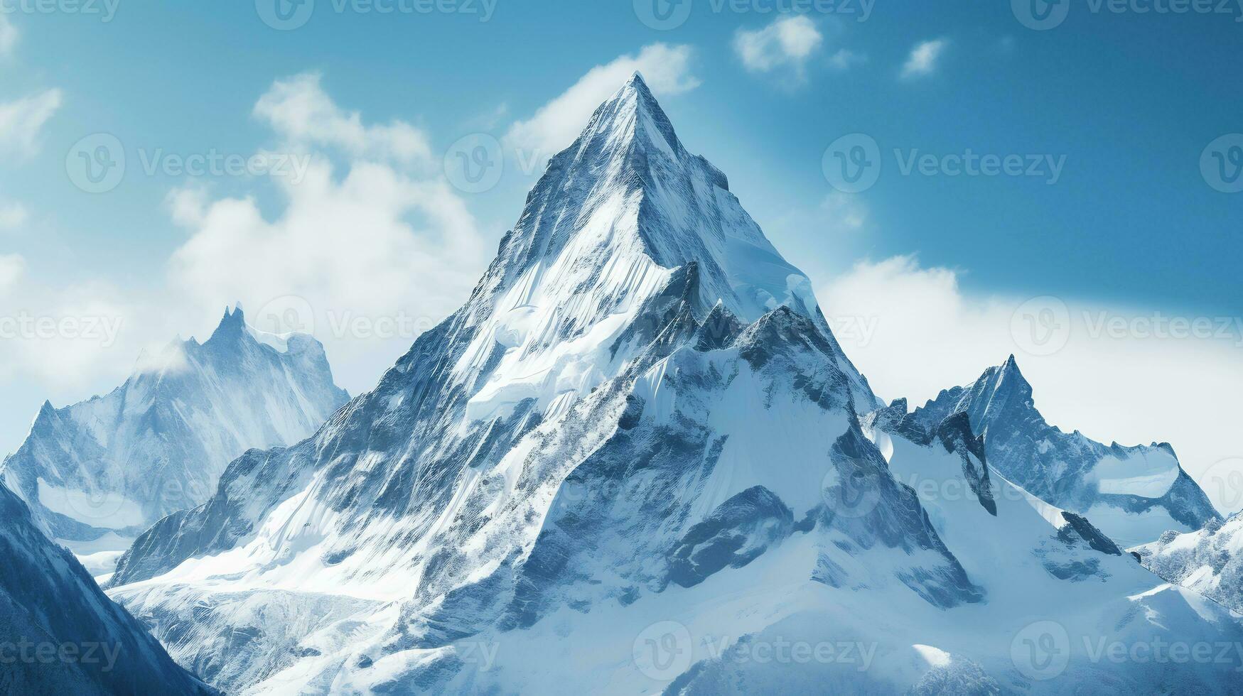 une parfait neige couvert Montagne de pointe ai génératif photo