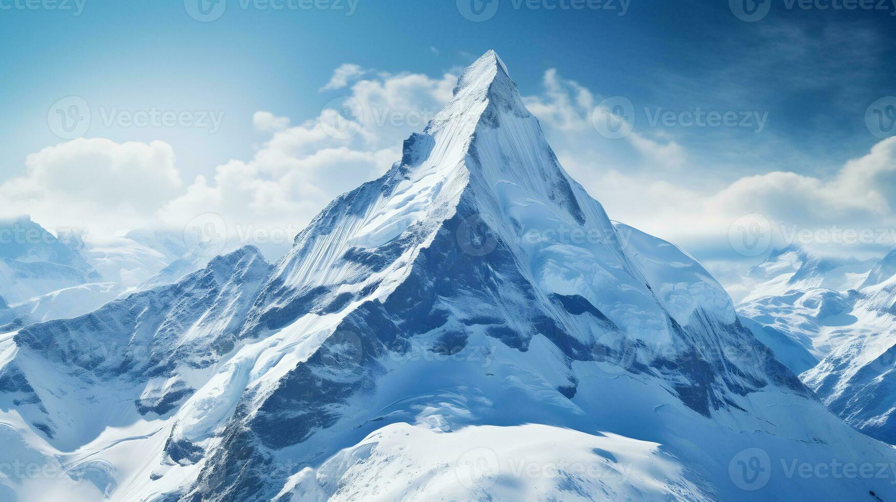 une parfait neige couvert Montagne de pointe ai génératif photo