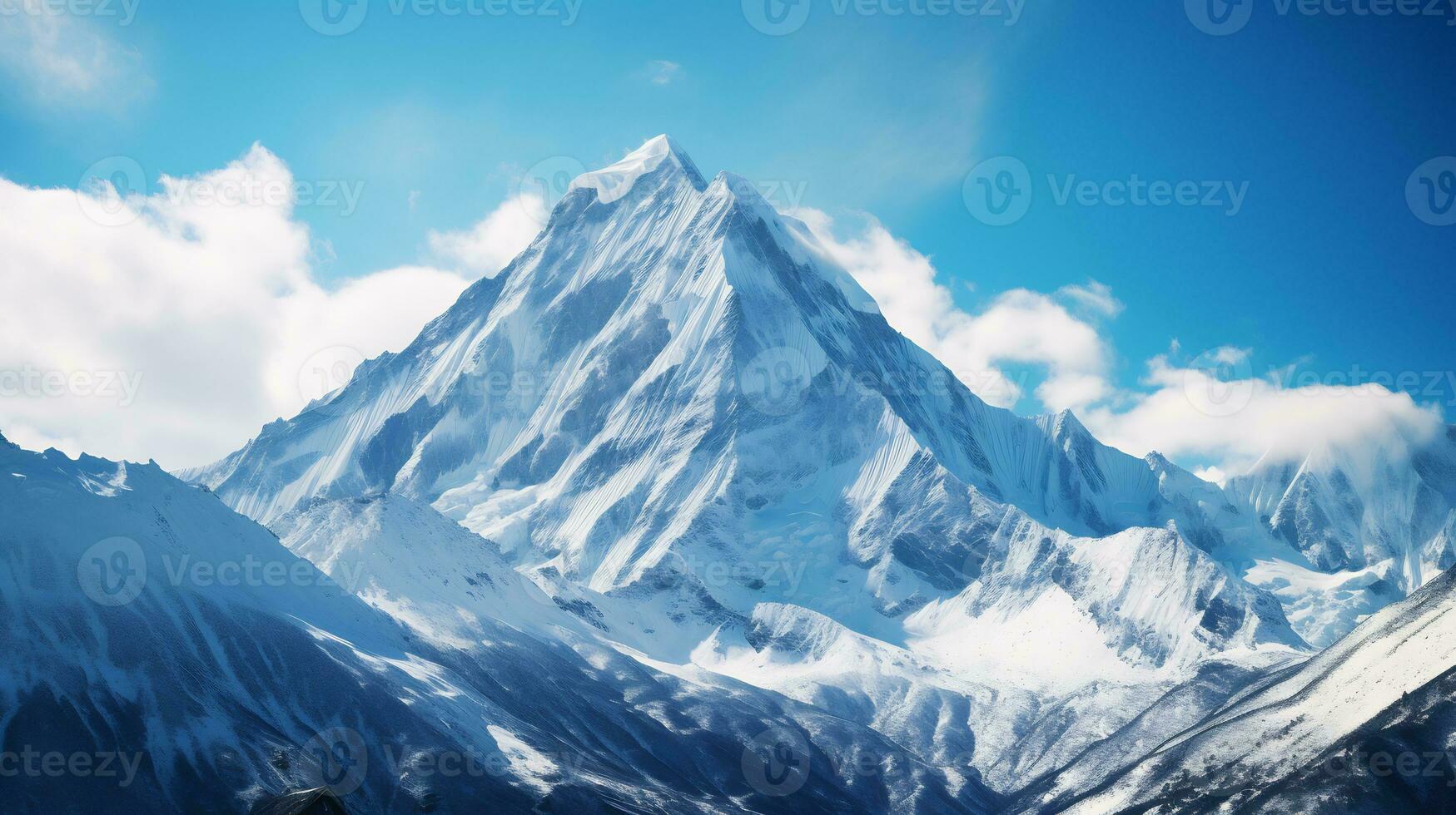 une parfait neige couvert Montagne de pointe ai génératif photo