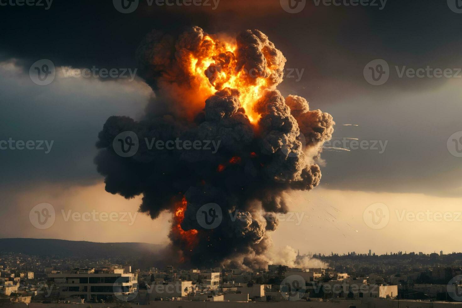 spectaculaire Urbain scène, bombe explosion dans milieu est ville, ai généré photo