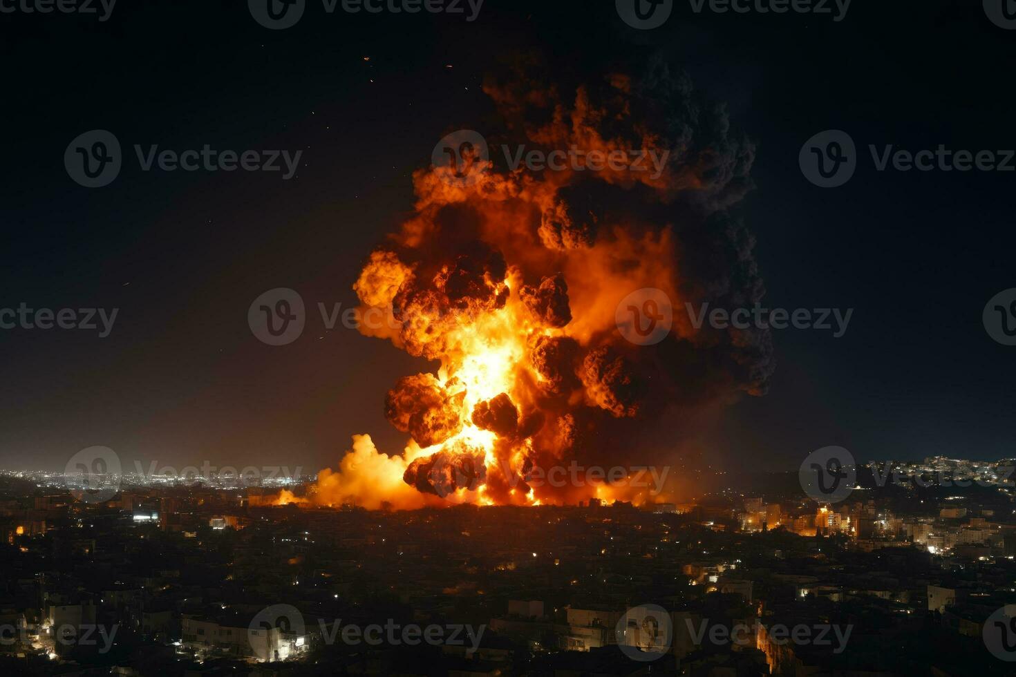 rupture nouvelles, milieu est ville frappé par massif bombe, ai généré photo