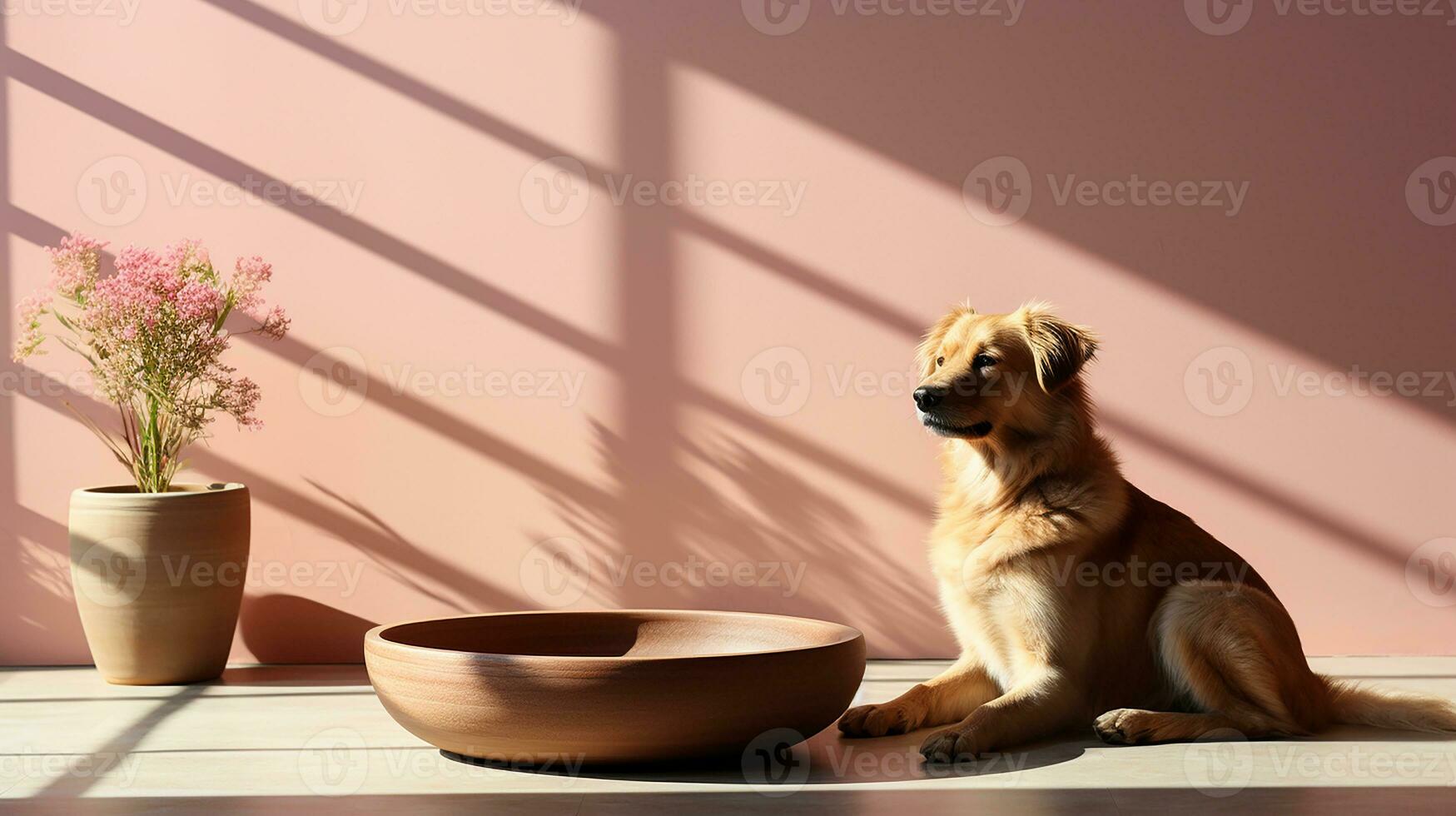 chien séance dans de face de une Accueil mur, ai généré photo