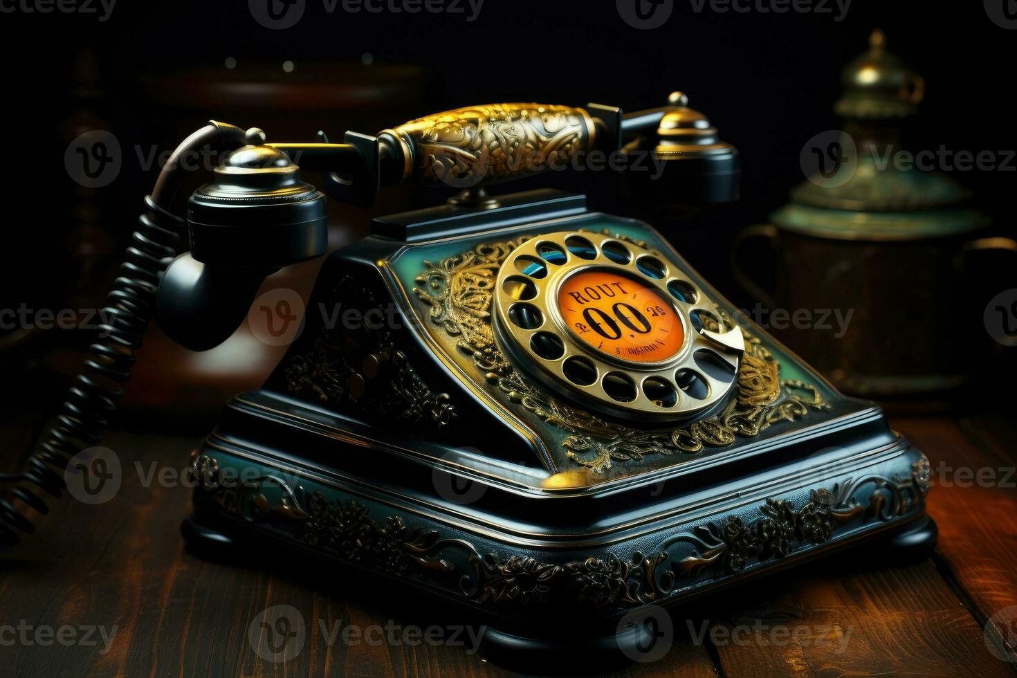 vieux téléphone sur table ancien style ai généré photo