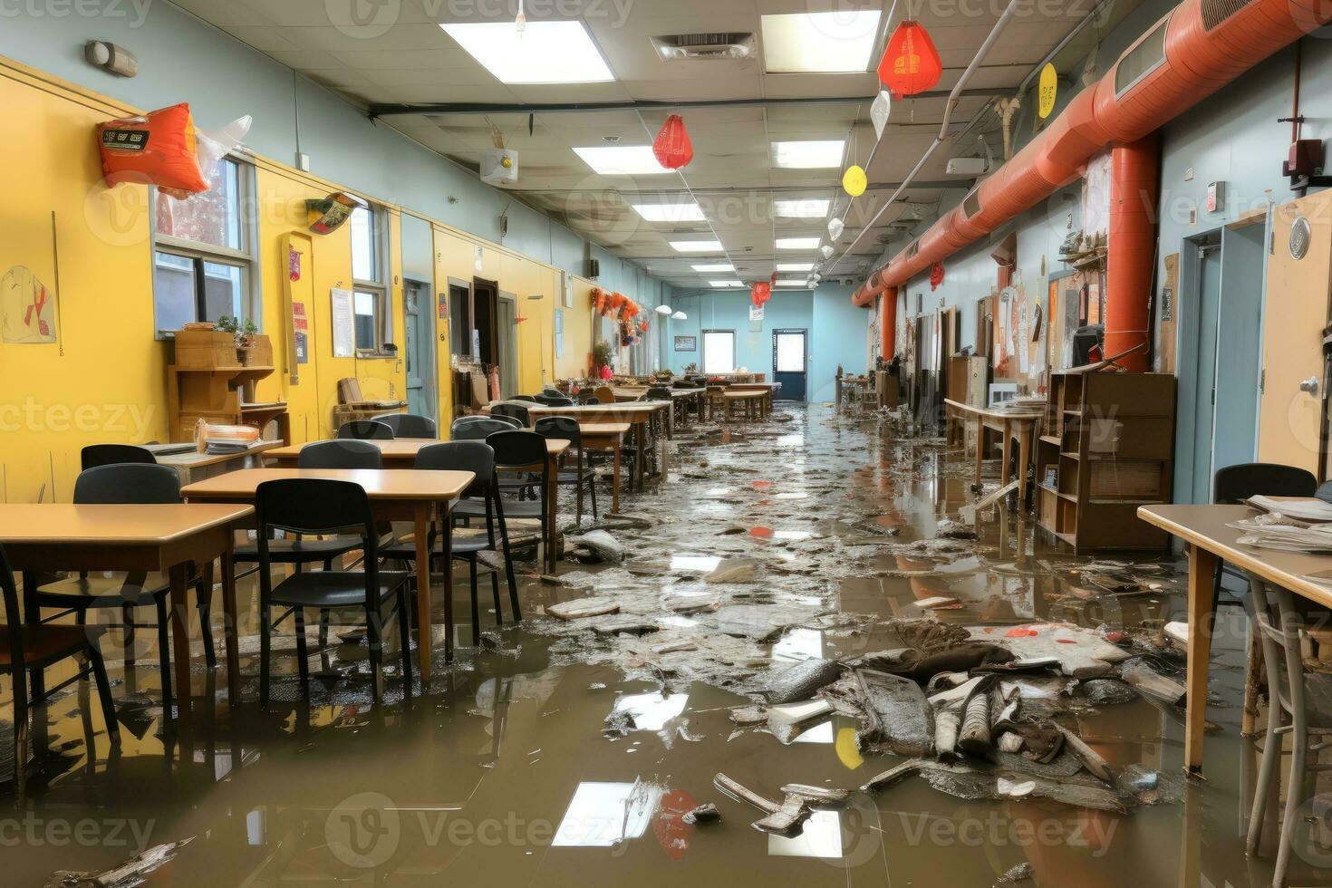 situation inondation dans école départ scénarios professionnel La publicité la photographie ai généré photo