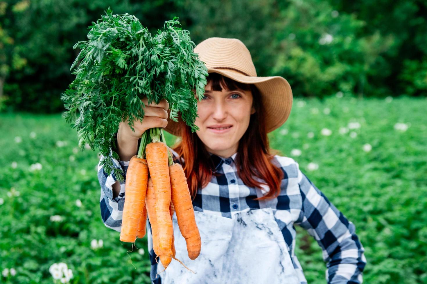 femme tenant des carottes photo