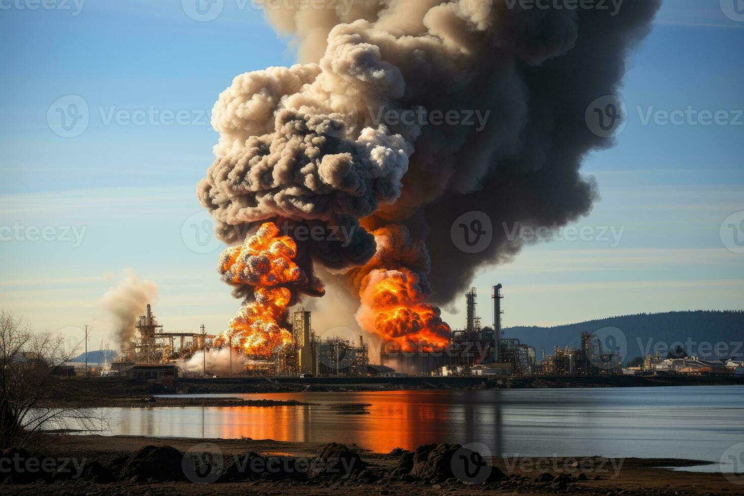 gros explosion dans le offshore raffinerie ai généré photo