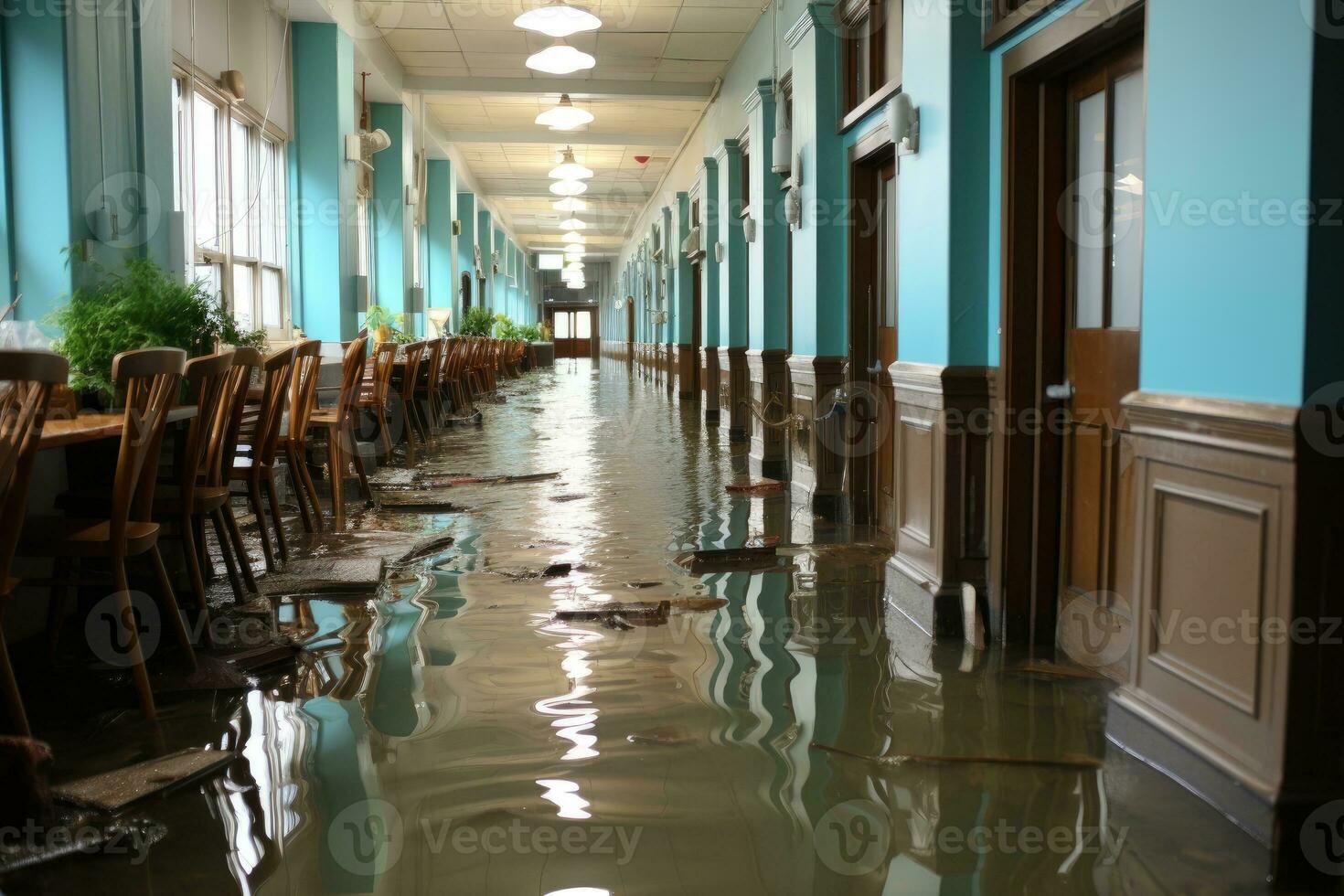 situation inondation dans école départ scénarios professionnel La publicité la photographie ai généré photo