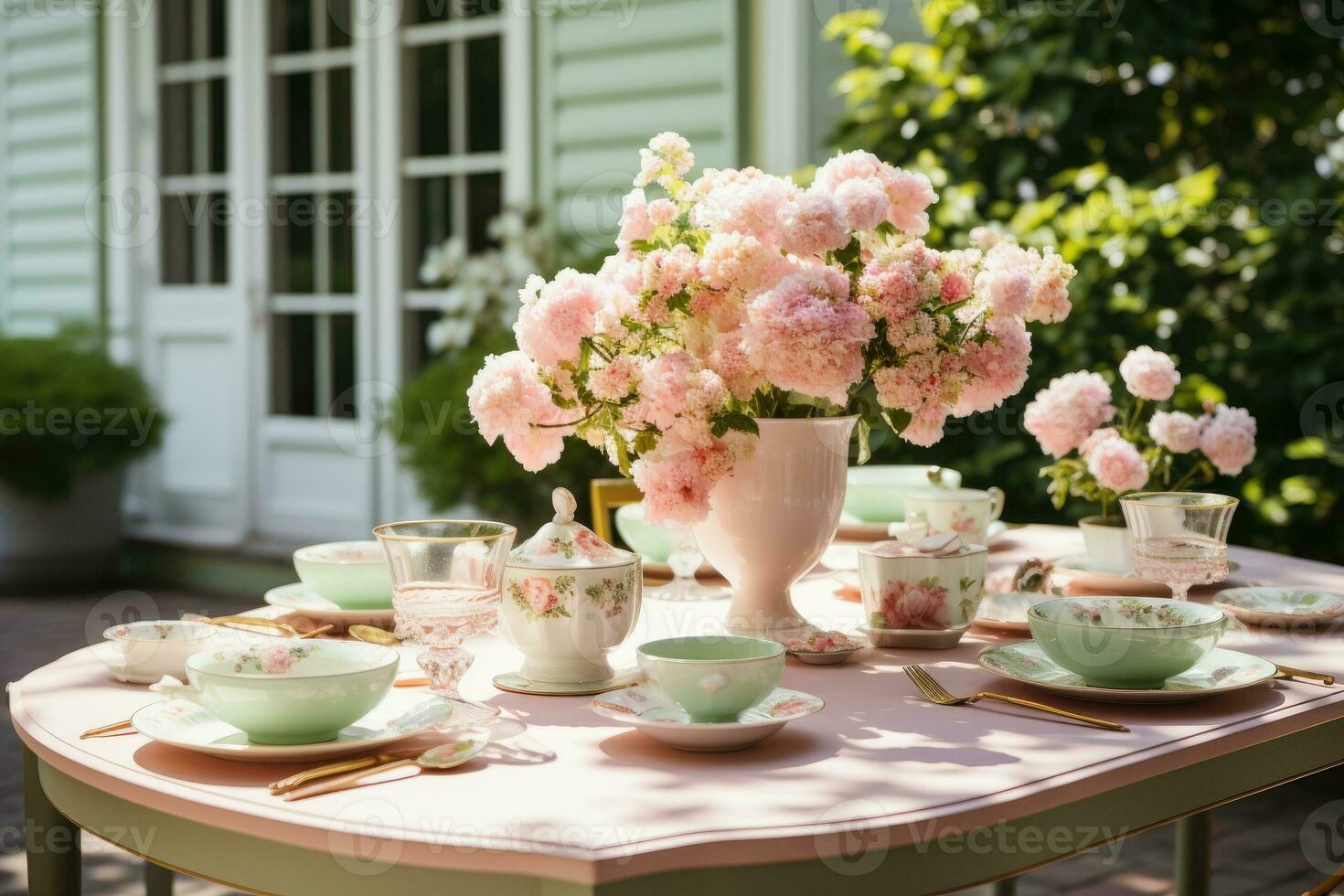 table ensemble pour une été brunch dans le jardin ai généré photo