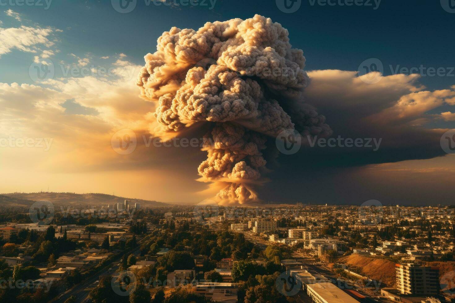 gros explosion dans le ville ai généré photo