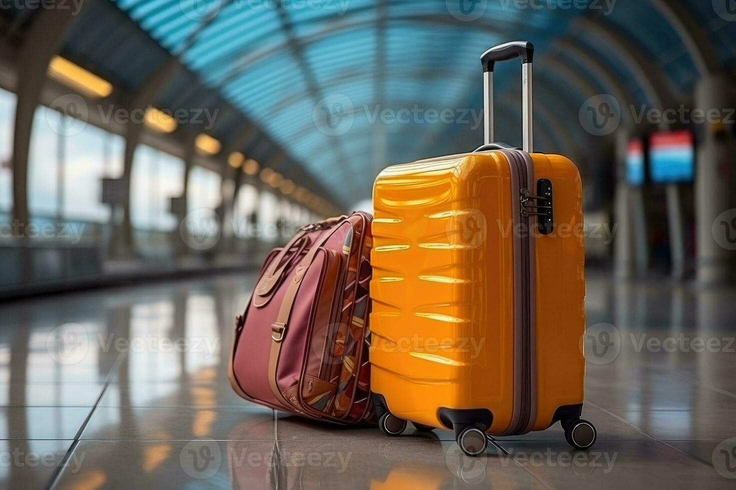 valise de bagage à le aéroport pour vacances professionnel La publicité la photographie ai génératif photo