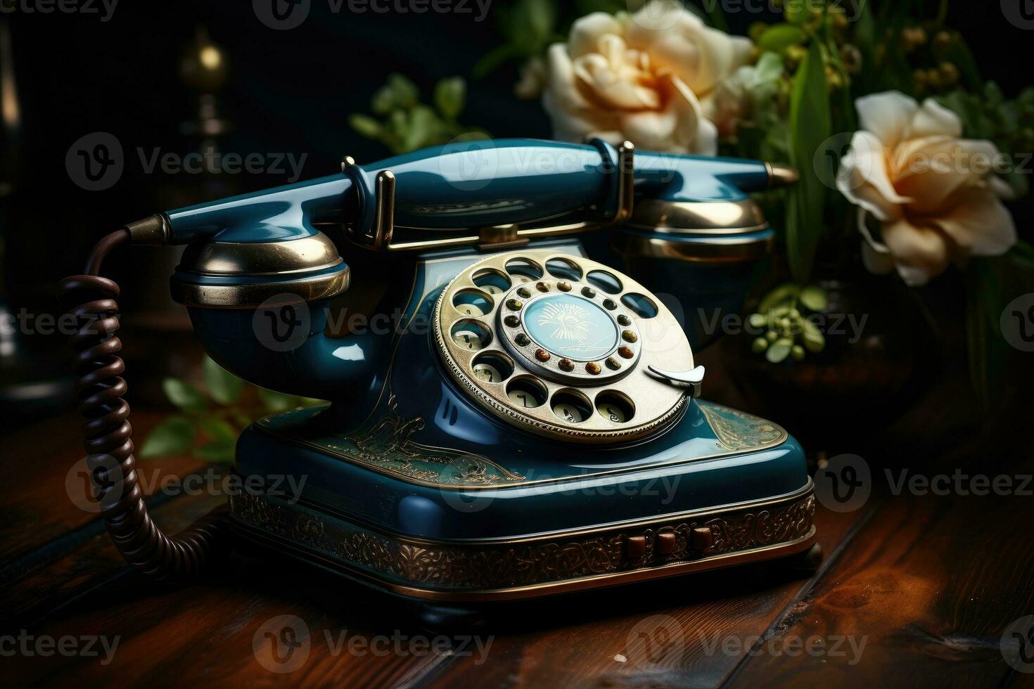 vieux téléphone sur table ancien style ai généré photo