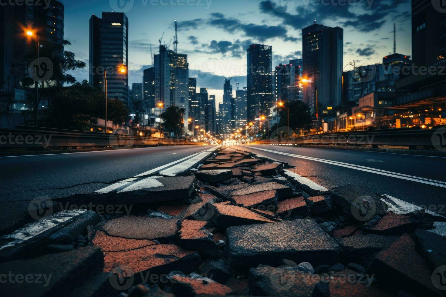 tremblement de terre dans le ville causes dommage professionnel La publicité la photographie ai génératif photo