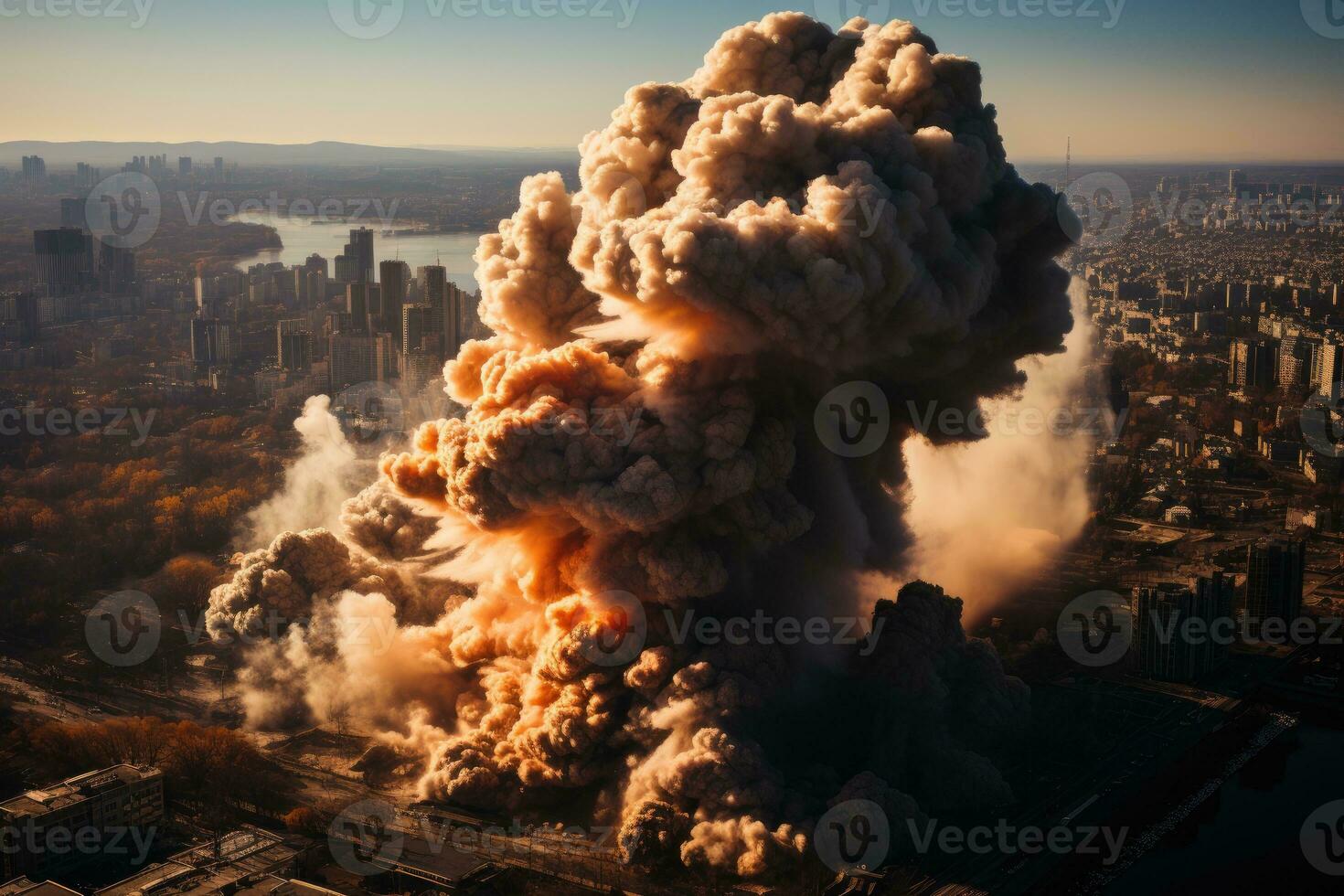 gros explosion dans le ville ai généré photo