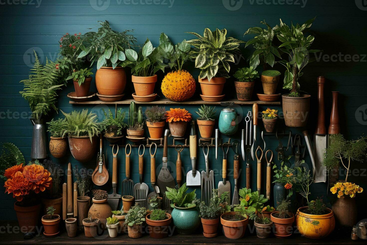 knolling jardinage outil plat allonger ai généré photo