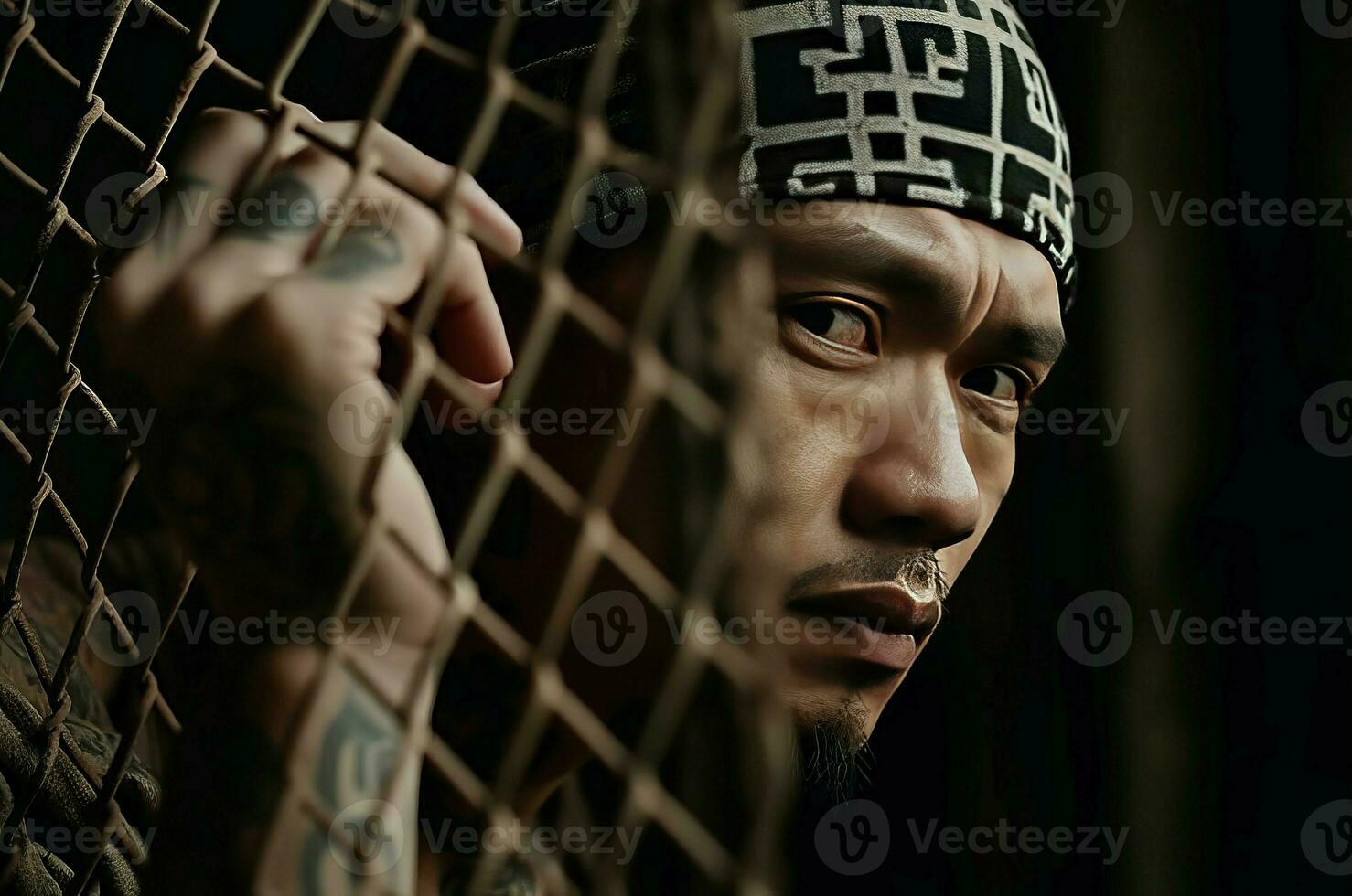 prisonnier cage prison portrait. produire ai photo