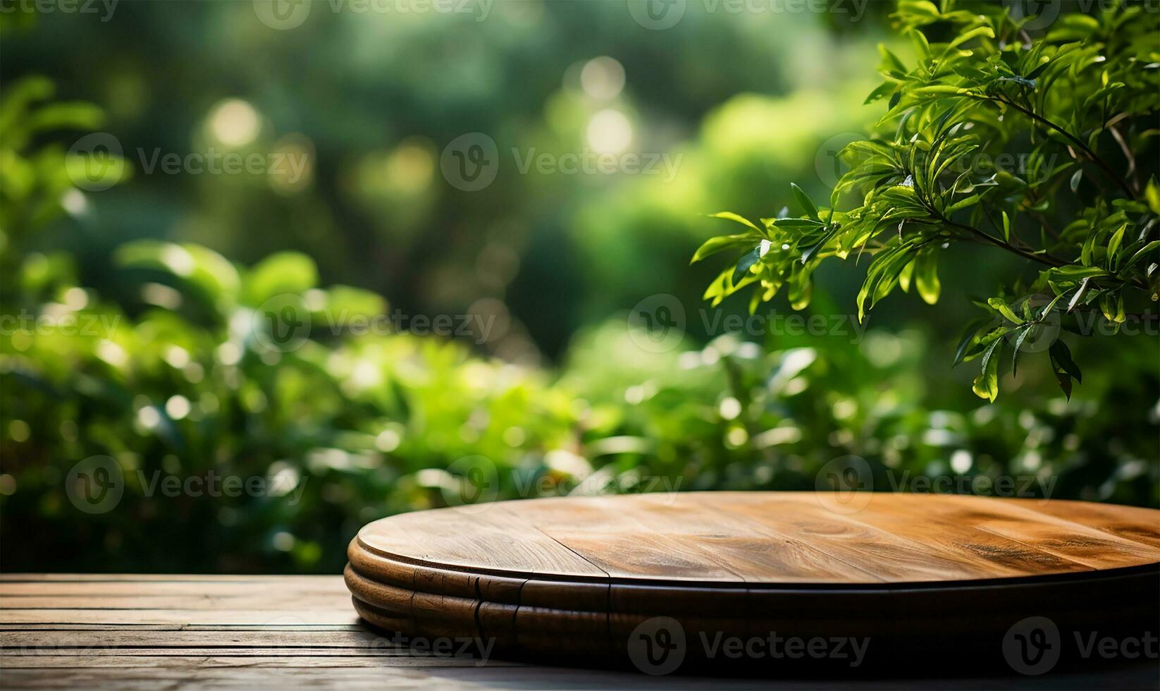 en bois table Haut des stands dans tranchant se concentrer, ses riches grain et texture sur plein afficher. ai généré photo