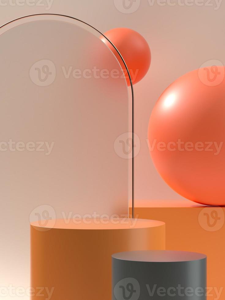 Podium ou scène de produit d'illustration 3d avec sphère et lumière ensoleillée photo