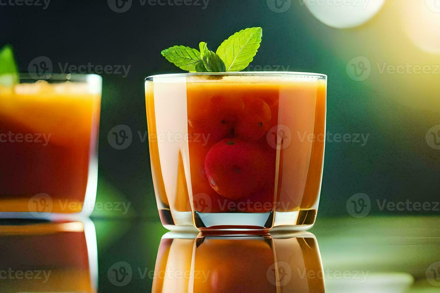 deux des lunettes de Orange jus avec menthe feuilles. généré par ai photo