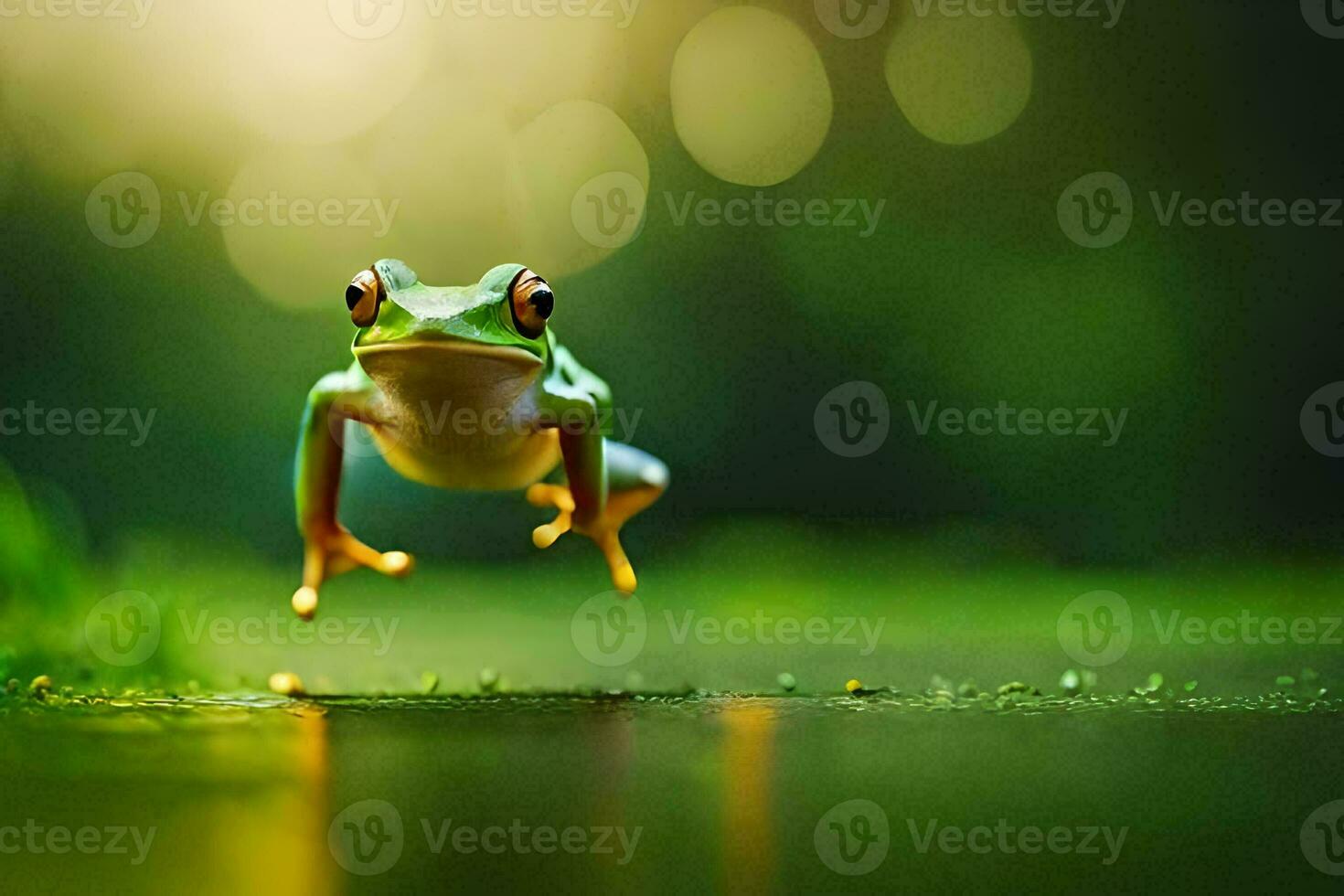 une grenouille sauter plus de le l'eau. généré par ai photo