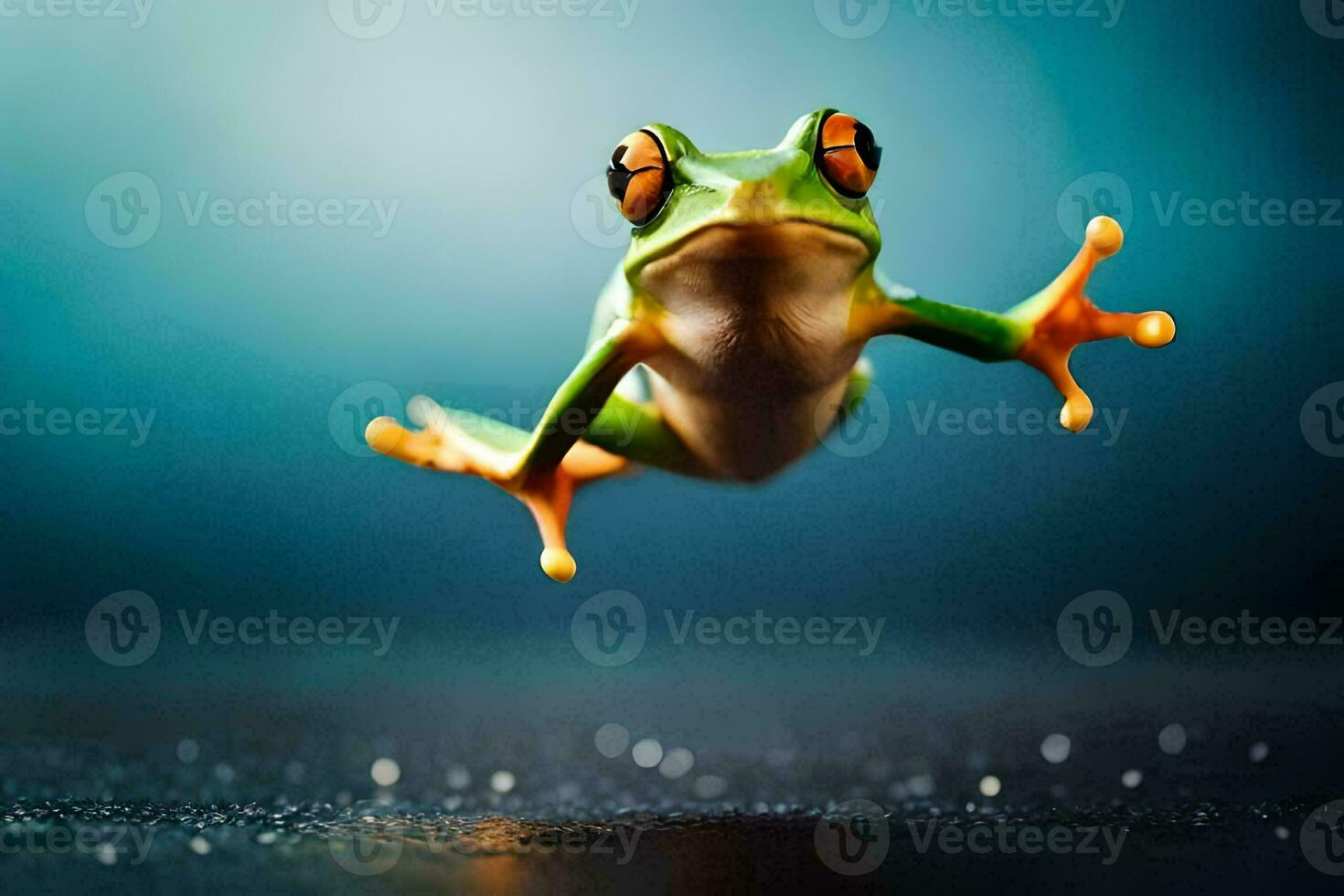 une grenouille sauter dans le air. généré par ai photo