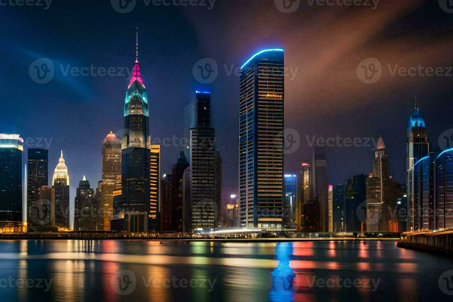 le ville horizon à nuit dans Dubai. généré par ai photo