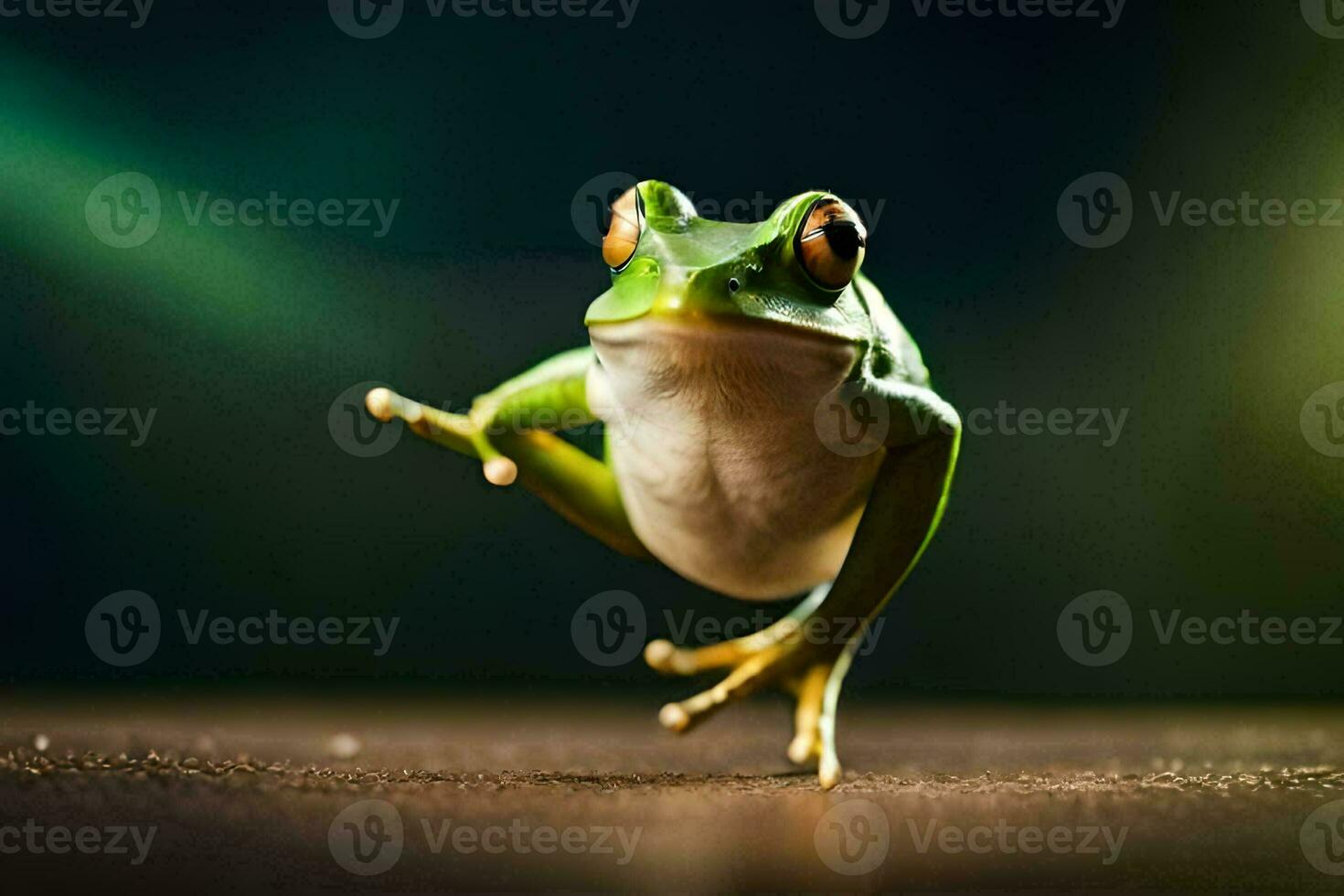 une grenouille est sauter en haut dans le air. généré par ai photo