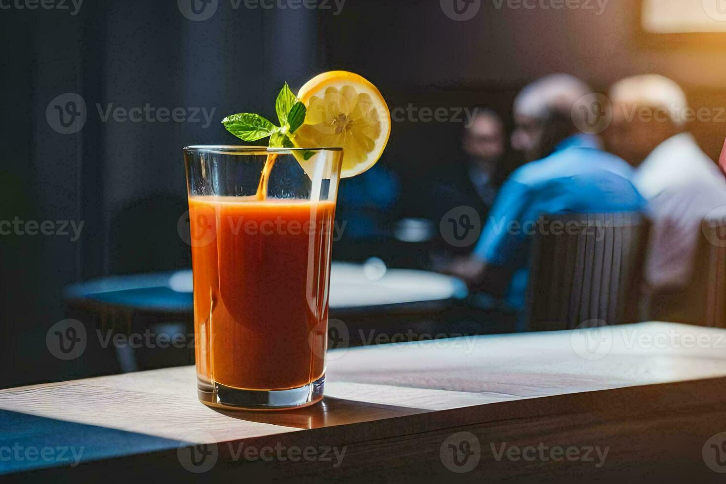 une verre de jus avec une citron tranche sur Haut. généré par ai photo