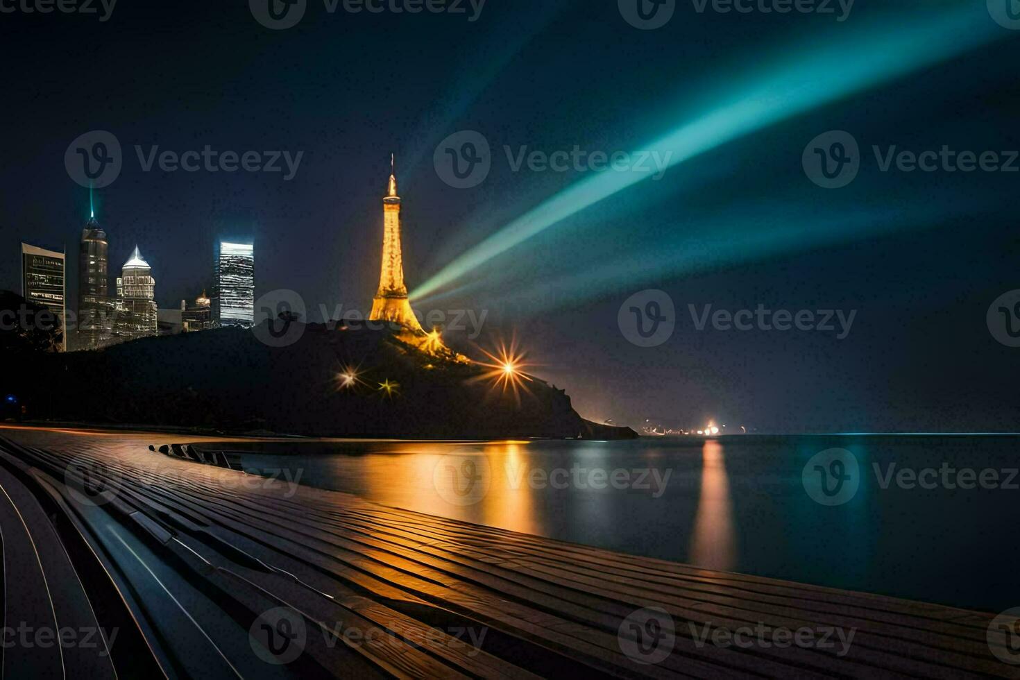 le Eiffel la tour dans Paris à nuit. généré par ai photo