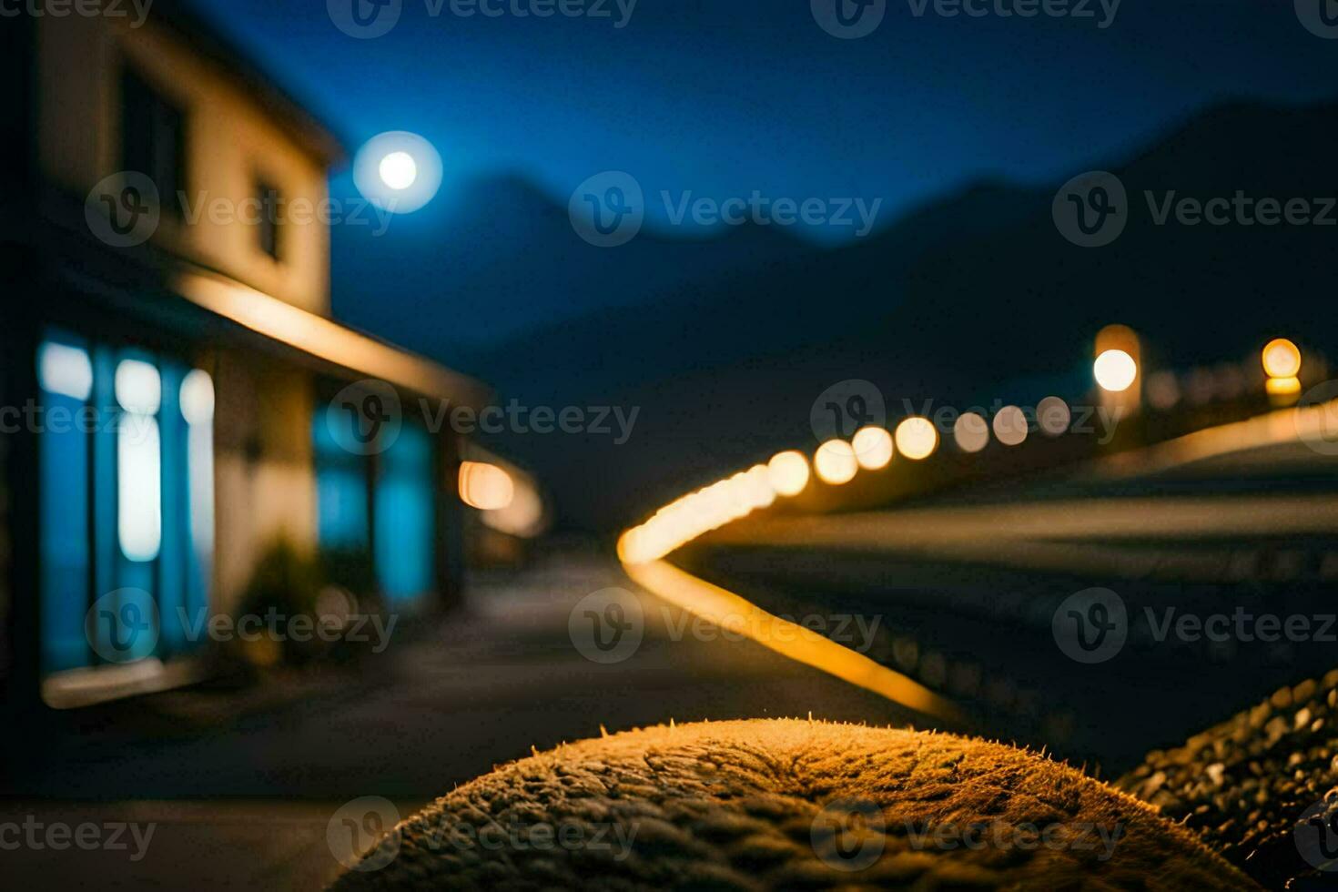 une Balle est assis sur le sol dans de face de une bâtiment. généré par ai photo