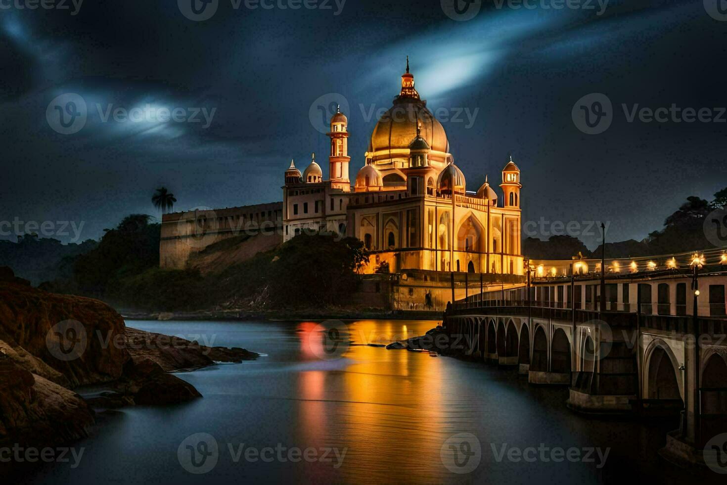 le magnifique mosquée à nuit. généré par ai photo