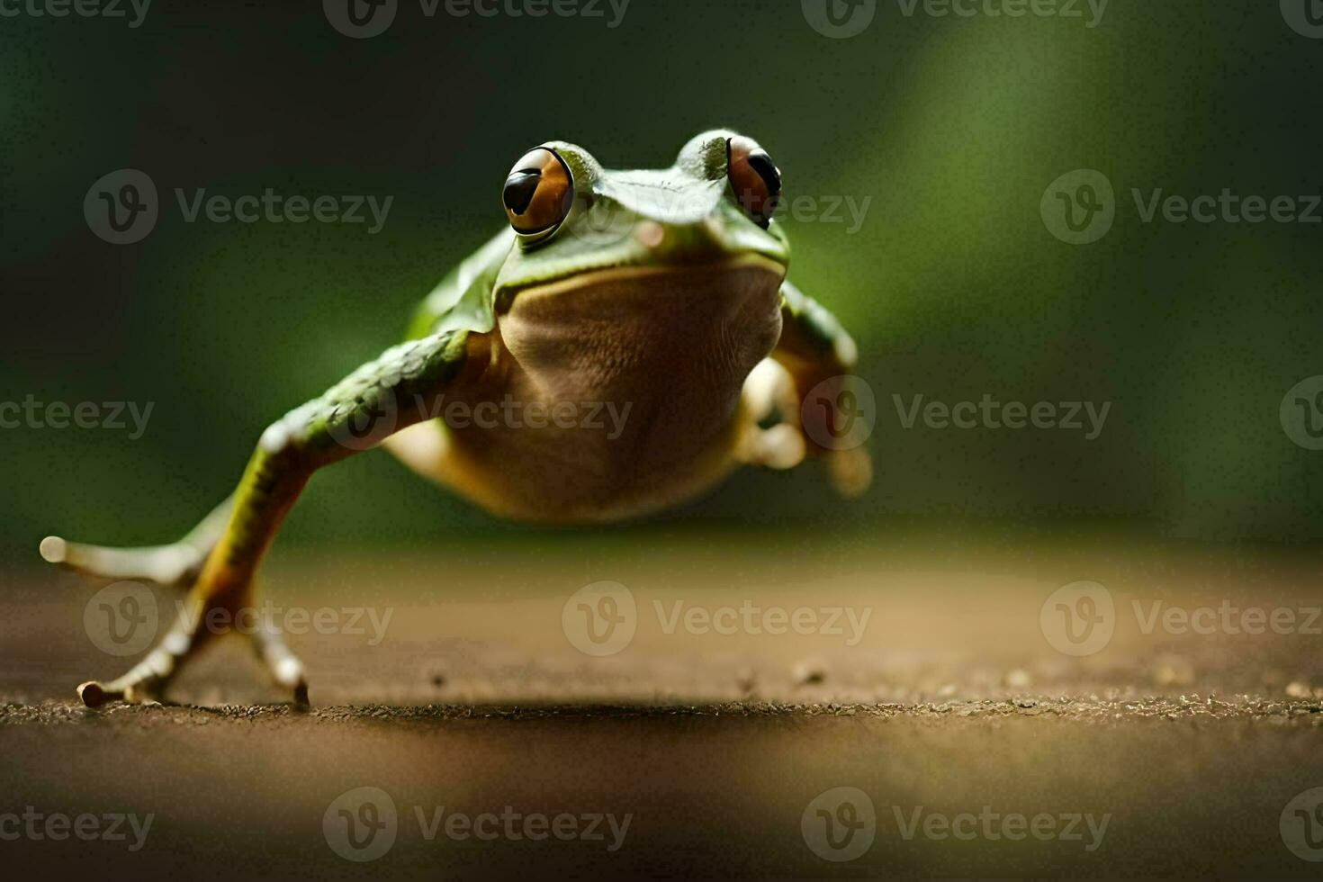 une grenouille est sauter dans le air. généré par ai photo