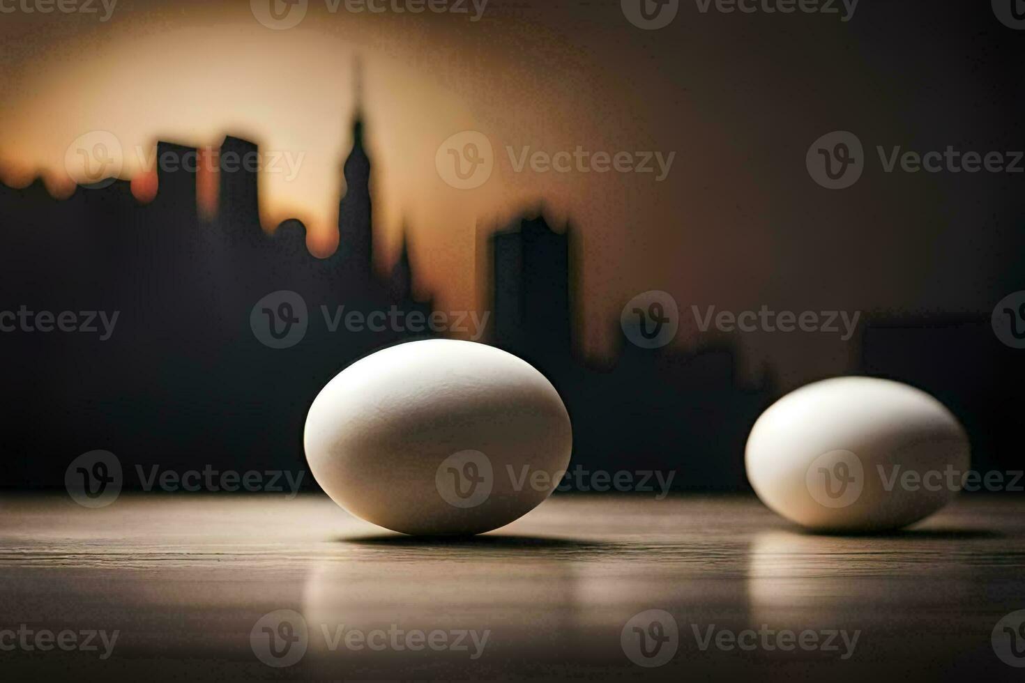 deux blanc des balles asseoir sur une table dans de face de une paysage urbain. généré par ai photo