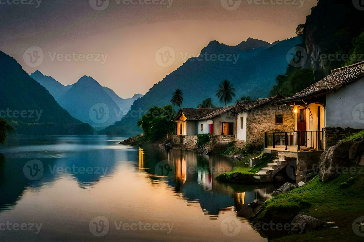 le village de Yangshuo, Chine. généré par ai photo