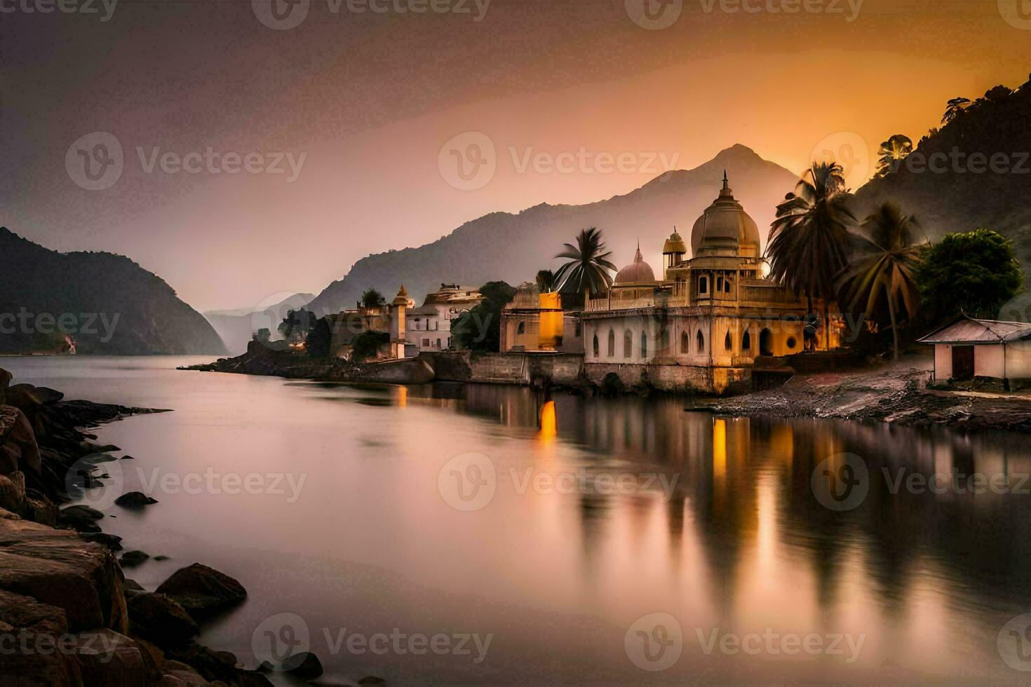 le magnifique ville de Rishikesh. généré par ai photo