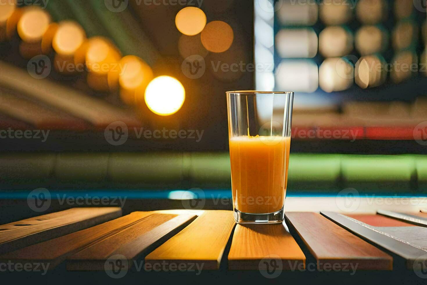 une verre de Orange jus sur une tableau. généré par ai photo