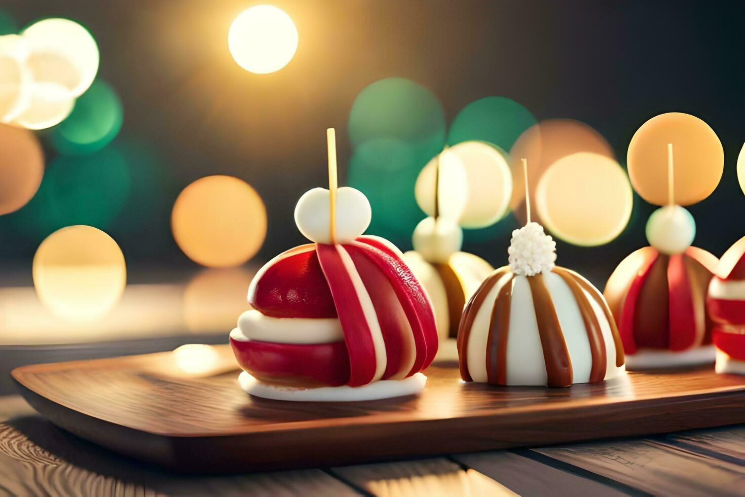 une en bois plateau avec nombreuses Pomme desserts sur il. généré par ai photo