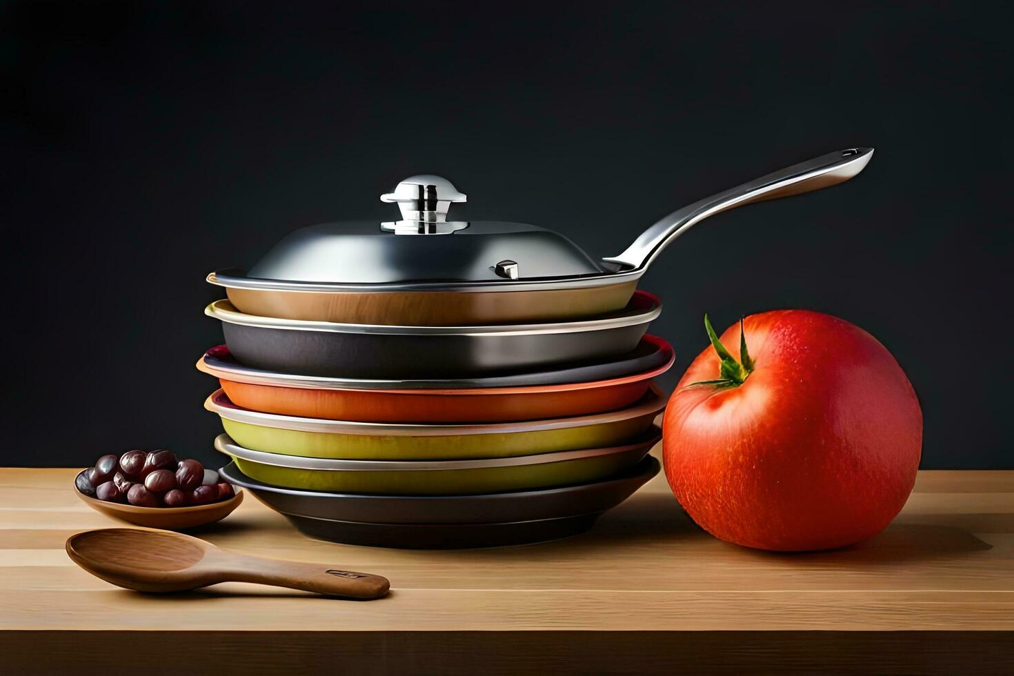 une empiler de des pots et des casseroles sur une tableau. généré par ai photo