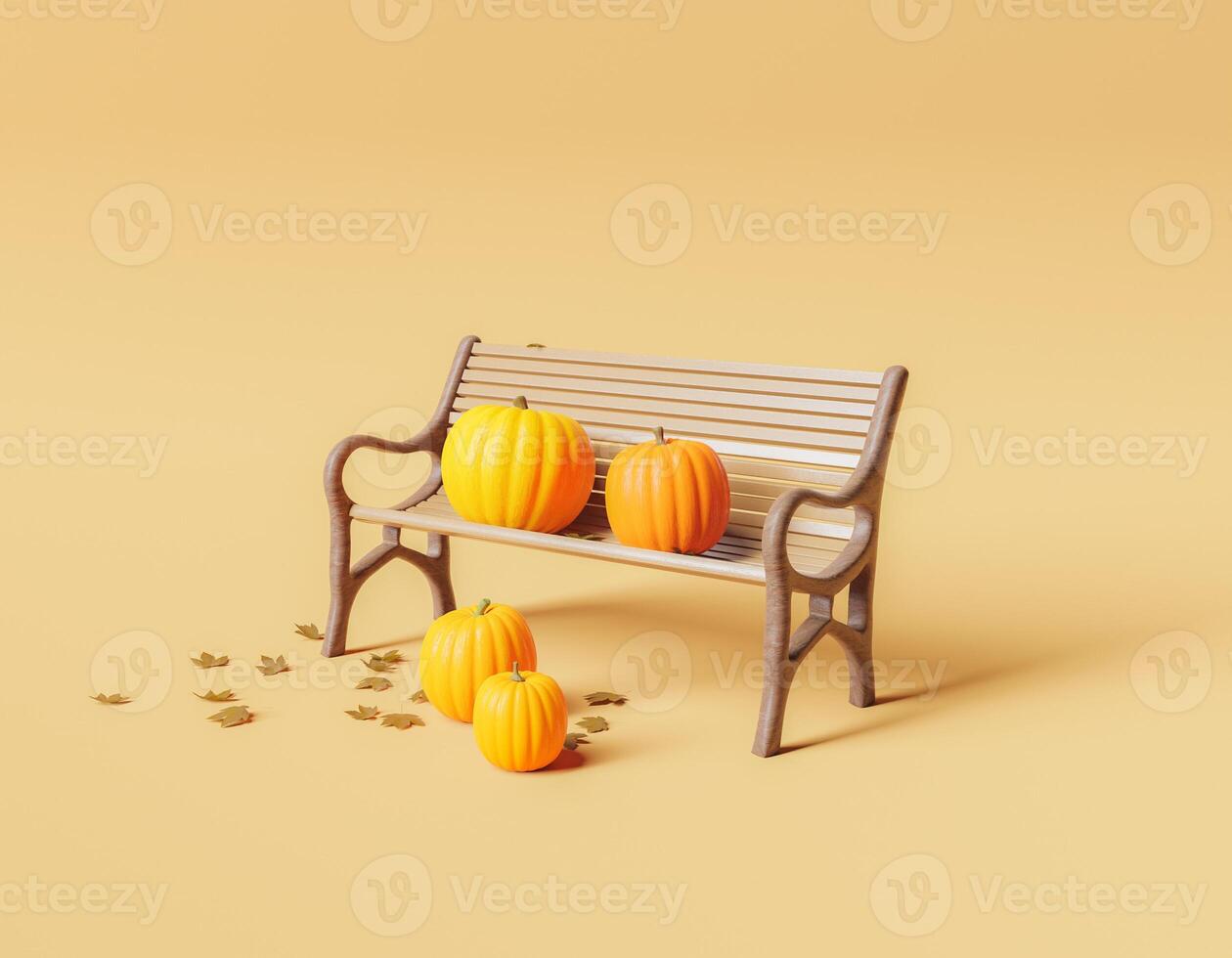 banc de parc minimal avec des citrouilles photo