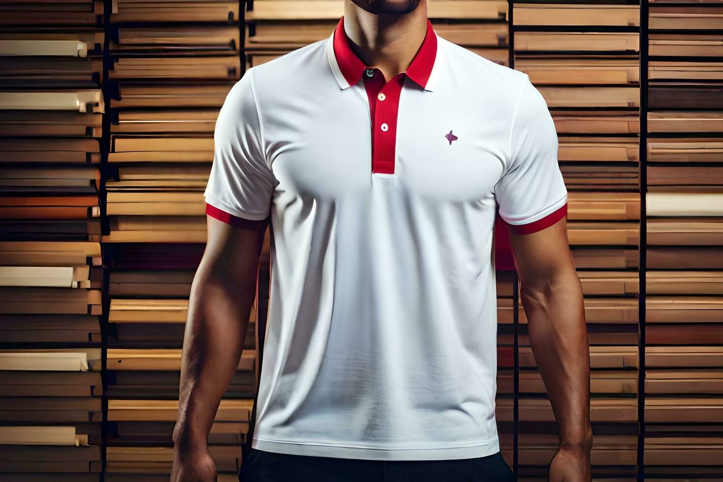 une homme dans une blanc et rouge polo chemise. généré par ai photo