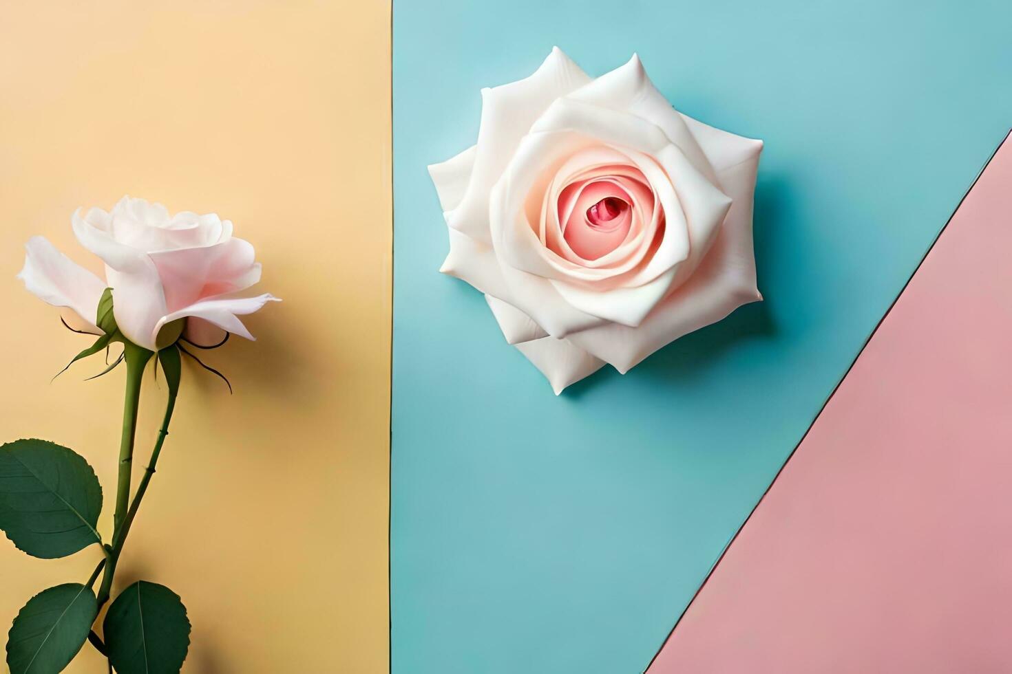 deux des roses sur une coloré Contexte. généré par ai photo