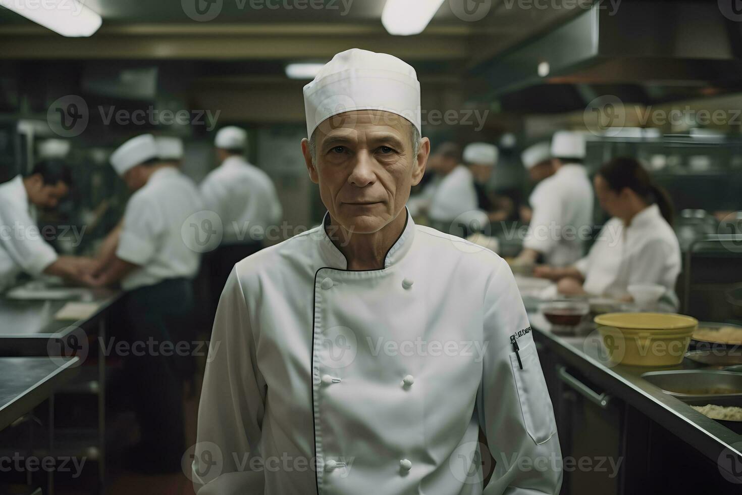 restaurant chef dans le cuisine. neural réseau ai généré photo