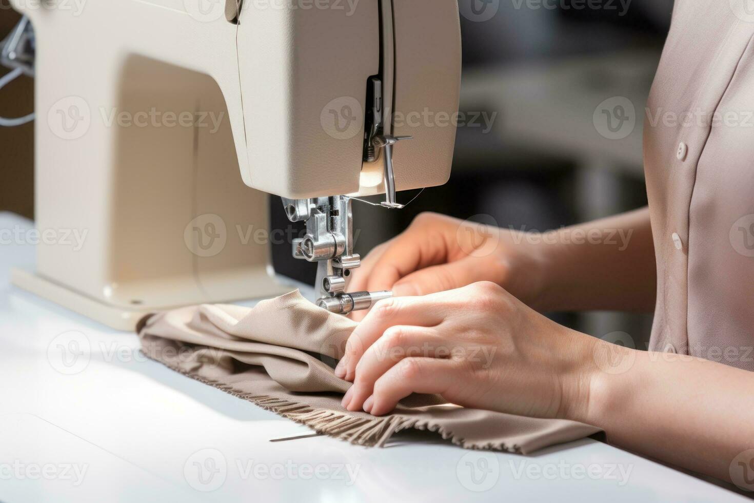 la personne est travail sur une couture machine. génératif ai photo