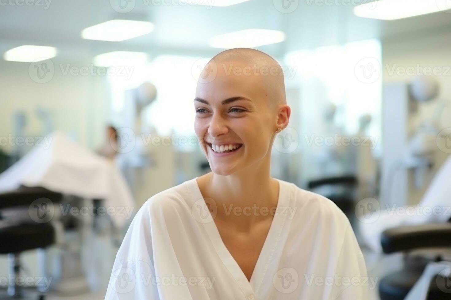 portrait de Jeune femme combat Sein cancer. génératif ai photo