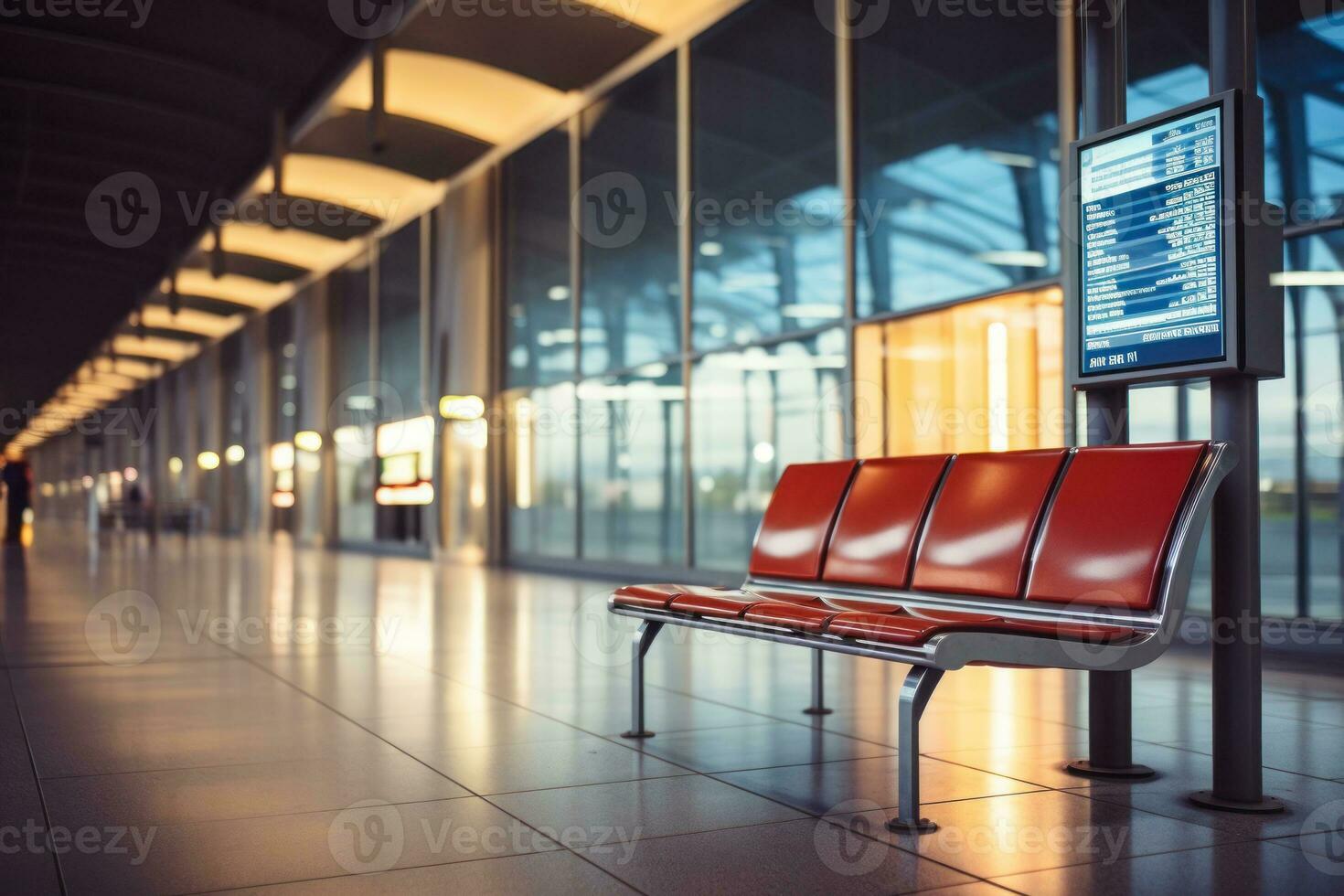 aéroport salon avec un avion dans le flou Contexte. génératif ai. photo