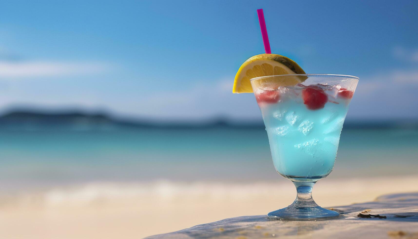 cocktail verre sur le sablonneux plage près le mer dans été temps. génératif ai photo