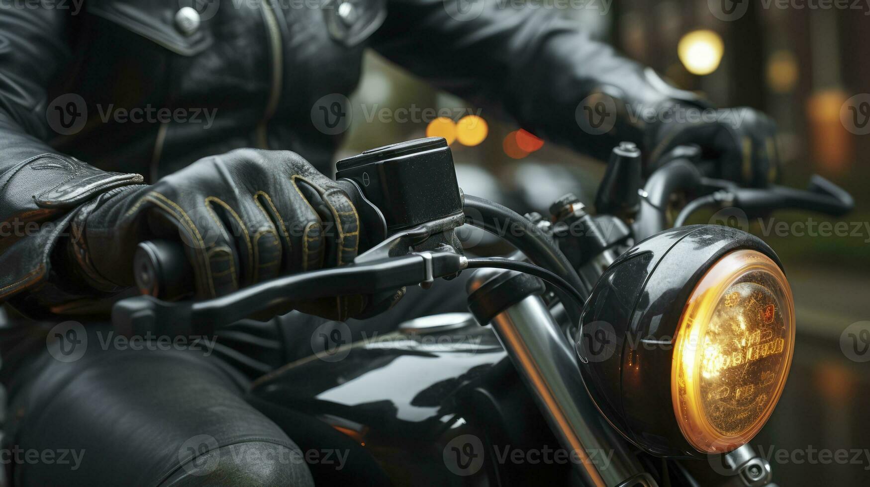 ganté main sur moto Manette de Gaz. génératif ai photo