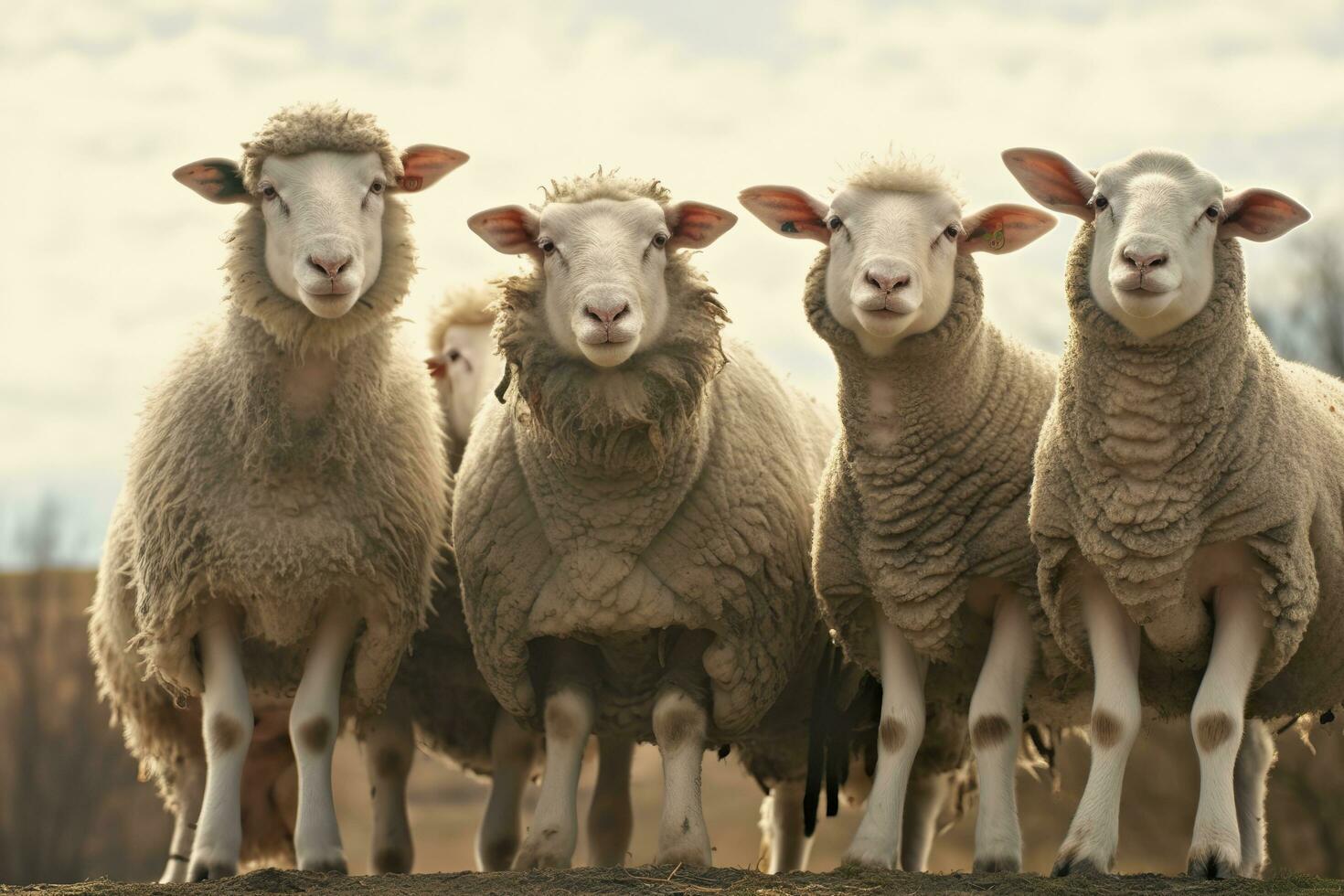 une groupe de mouton permanent en plein air. génératif ai photo