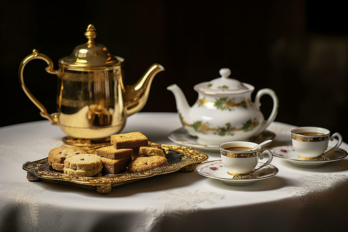 classique servi thé table avec des biscuits. génératif ai photo