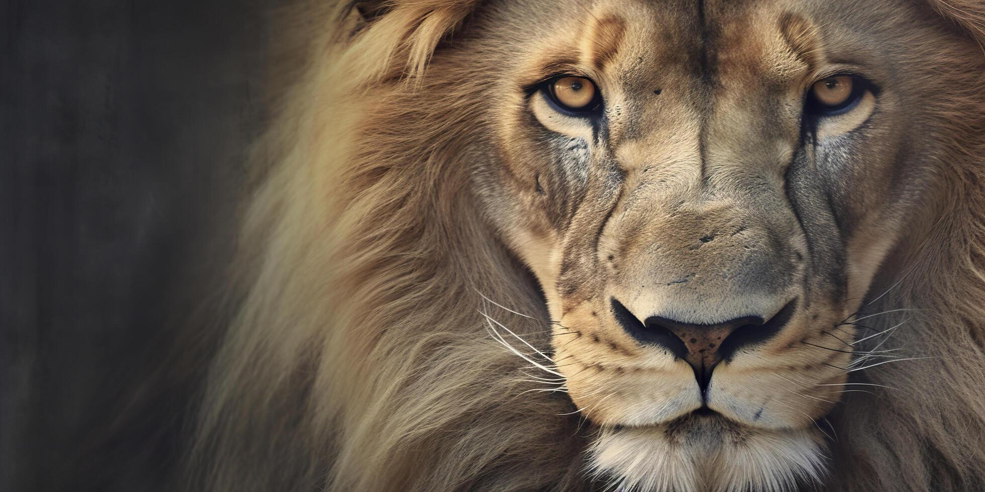 proche en haut de un africain lion. génératif ai photo