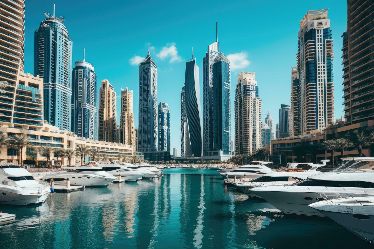 Dubai Marina dans une magnifique été jour, uni arabe émirats, moderne bâtiments dans Dubai Marina, Dubai, ai généré photo